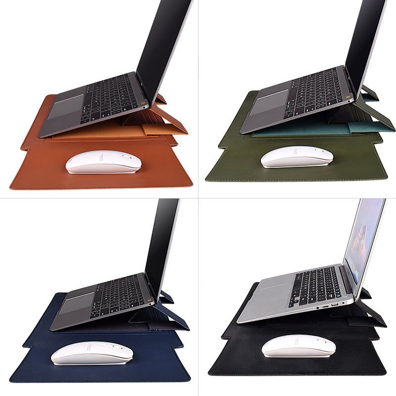 Multi-Functional PU Leather Laptop Sleeve, Waterproof, Foldable Stand, and Mouse Pad for 13-15 Inch Laptops