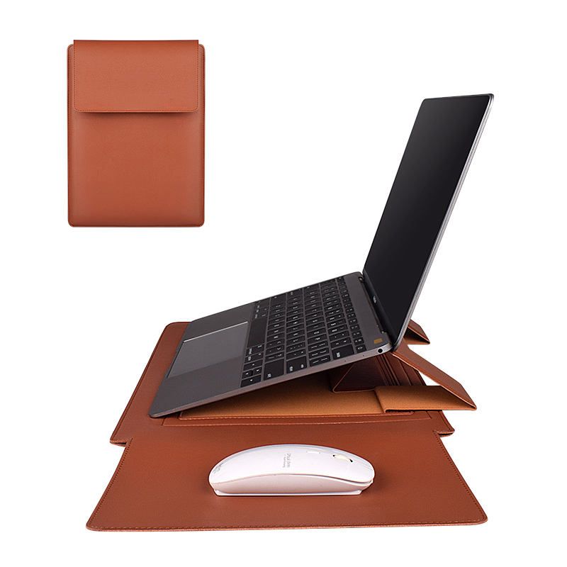 Multi-Functional PU Leather Laptop Sleeve, Waterproof, Foldable Stand, and Mouse Pad for 13-15 Inch Laptops