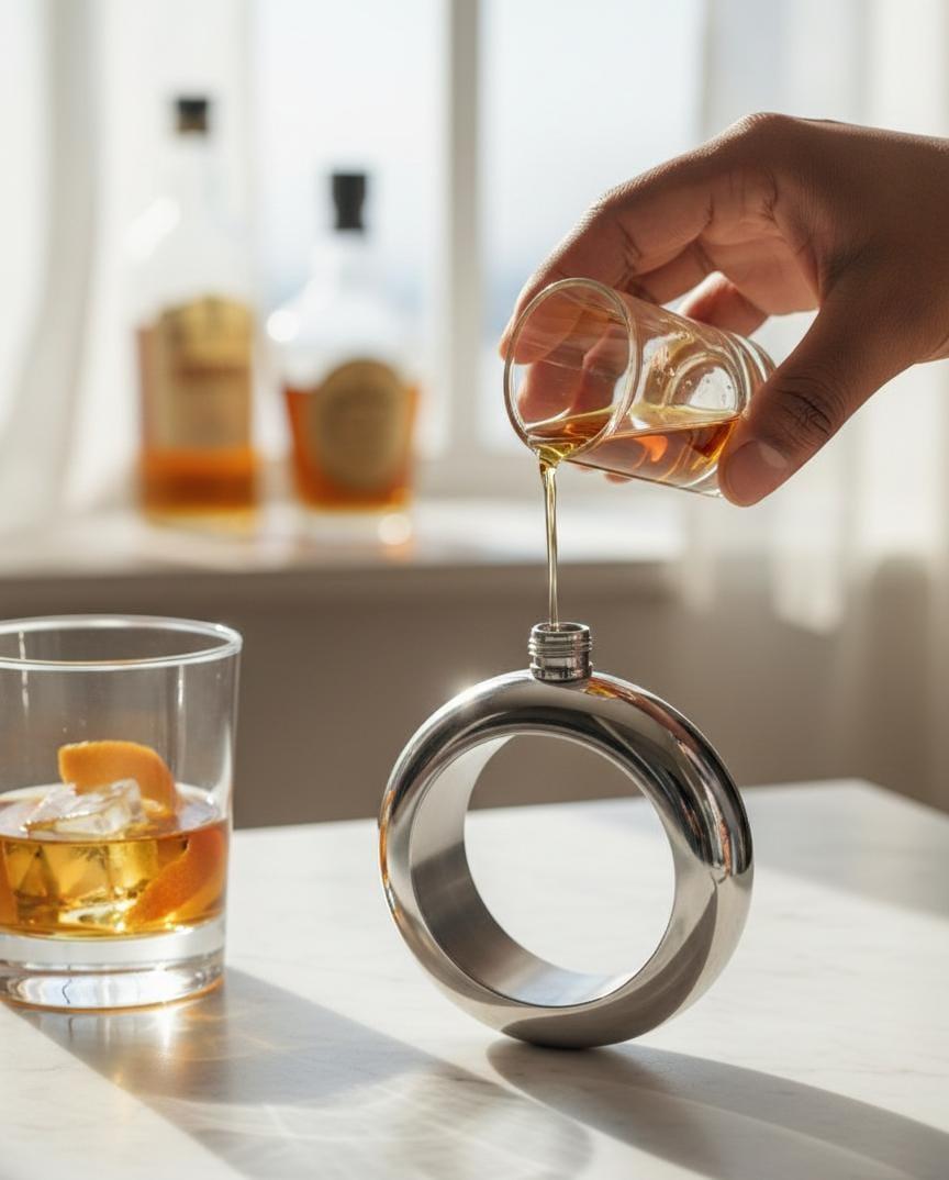 200ML Bracelet Hip Flask - Creative Portable Ring Wine Pot - Discreet Silver