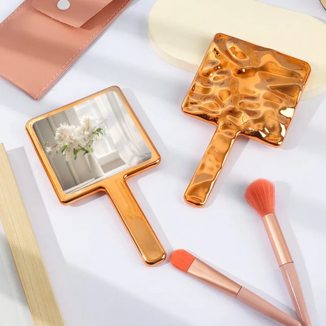 High Quality Electroplated Cosmetic Mirror ABS Square Wavy Handheld Portable Makeup Mirror Luxury Handheld Makeup Mirror Portable Cosmetic Mirror with Metallic Feeling Personalized Features
