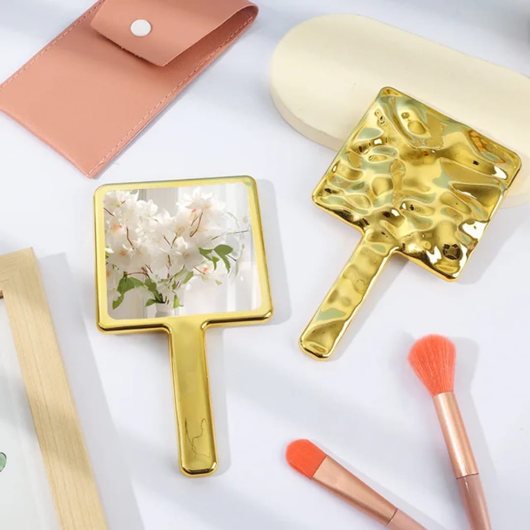High Quality Electroplated Cosmetic Mirror ABS Square Wavy Handheld Portable Makeup Mirror Luxury Handheld Makeup Mirror Portable Cosmetic Mirror with Metallic Feeling Personalized Features