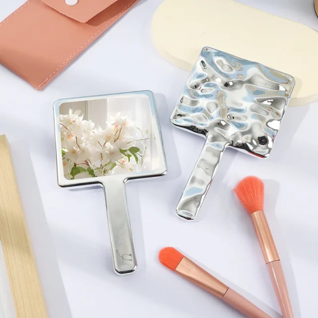 High Quality Electroplated Cosmetic Mirror ABS Square Wavy Handheld Portable Makeup Mirror Luxury Handheld Makeup Mirror Portable Cosmetic Mirror with Metallic Feeling Personalized Features