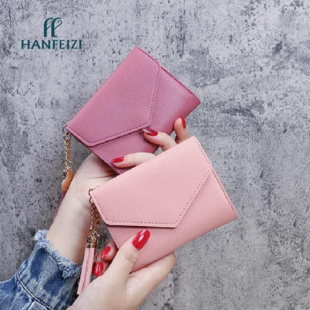 Pu Leather Card Wallet case Female Tassel Tri-fold Wallets Card Bag Purse Women Wallets Card Holder Multi-Card Short Wallet New Fashion Coin Purse Clutch Bag with Zipper Closure Polyester Leather