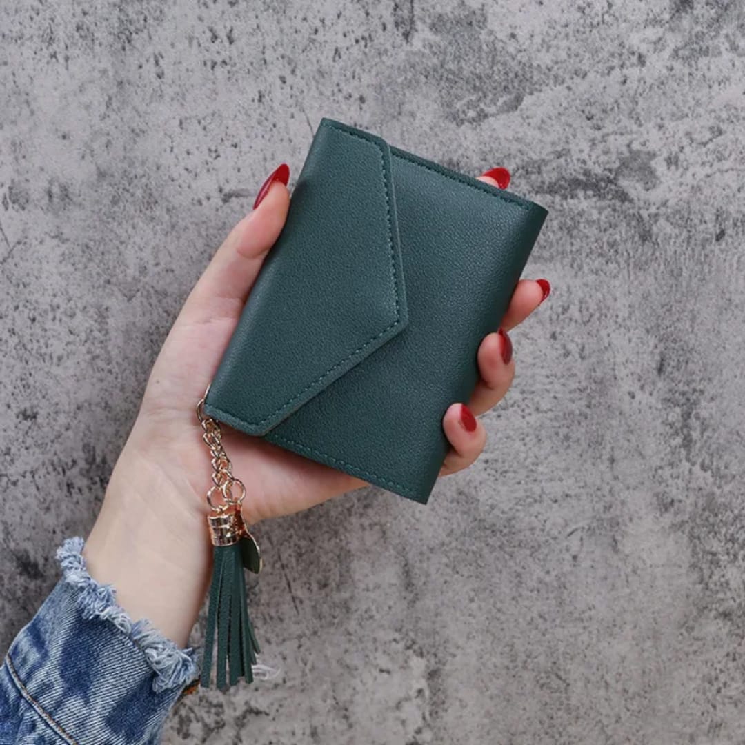 Pu Leather Card Wallet case Female Tassel Tri-fold Wallets Card Bag Purse Women Wallets Card Holder Multi-Card Short Wallet New Fashion Coin Purse Clutch Bag with Zipper Closure Polyester Leather