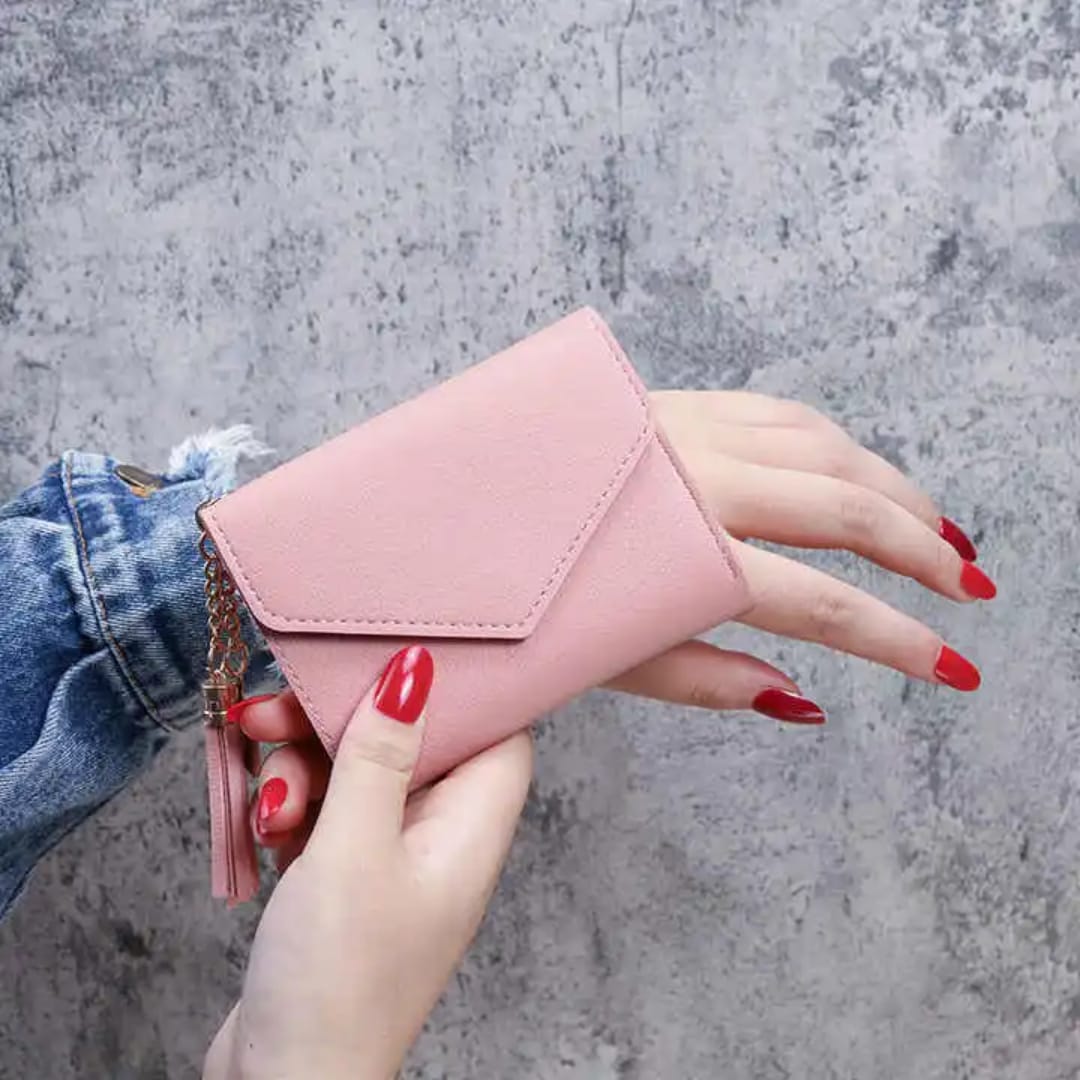 Pu Leather Card Wallet case Female Tassel Tri-fold Wallets Card Bag Purse Women Wallets Card Holder Multi-Card Short Wallet New Fashion Coin Purse Clutch Bag with Zipper Closure Polyester Leather