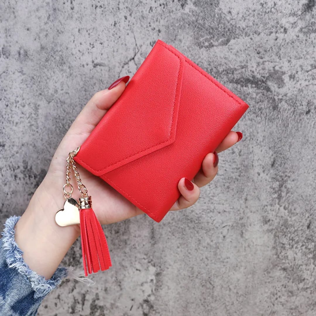 Pu Leather Card Wallet case Female Tassel Tri-fold Wallets Card Bag Purse Women Wallets Card Holder Multi-Card Short Wallet New Fashion Coin Purse Clutch Bag with Zipper Closure Polyester Leather