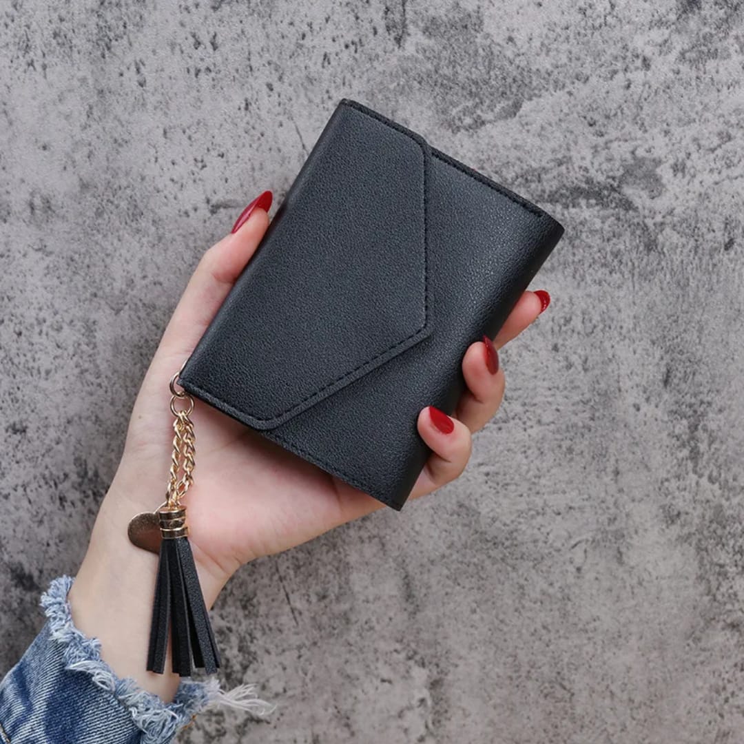 Pu Leather Card Wallet case Female Tassel Tri-fold Wallets Card Bag Purse Women Wallets Card Holder Multi-Card Short Wallet New Fashion Coin Purse Clutch Bag with Zipper Closure Polyester Leather