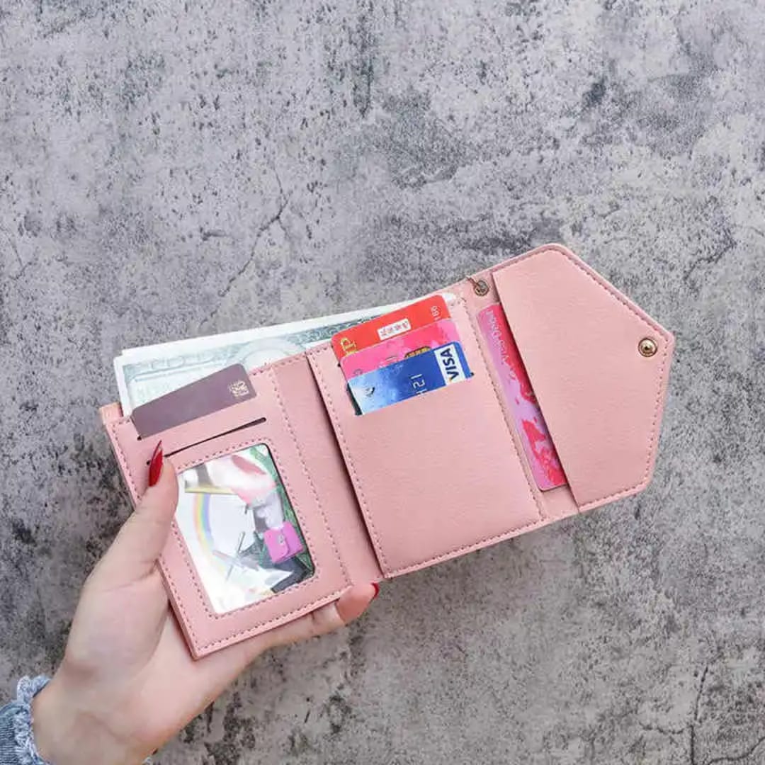 Pu Leather Card Wallet case Female Tassel Tri-fold Wallets Card Bag Purse Women Wallets Card Holder Multi-Card Short Wallet New Fashion Coin Purse Clutch Bag with Zipper Closure Polyester Leather