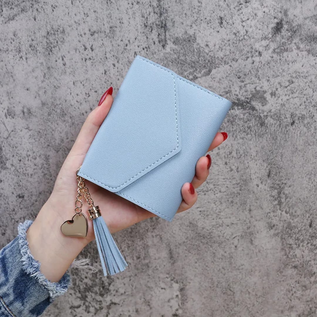 Pu Leather Card Wallet case Female Tassel Tri-fold Wallets Card Bag Purse Women Wallets Card Holder Multi-Card Short Wallet New Fashion Coin Purse Clutch Bag with Zipper Closure Polyester Leather