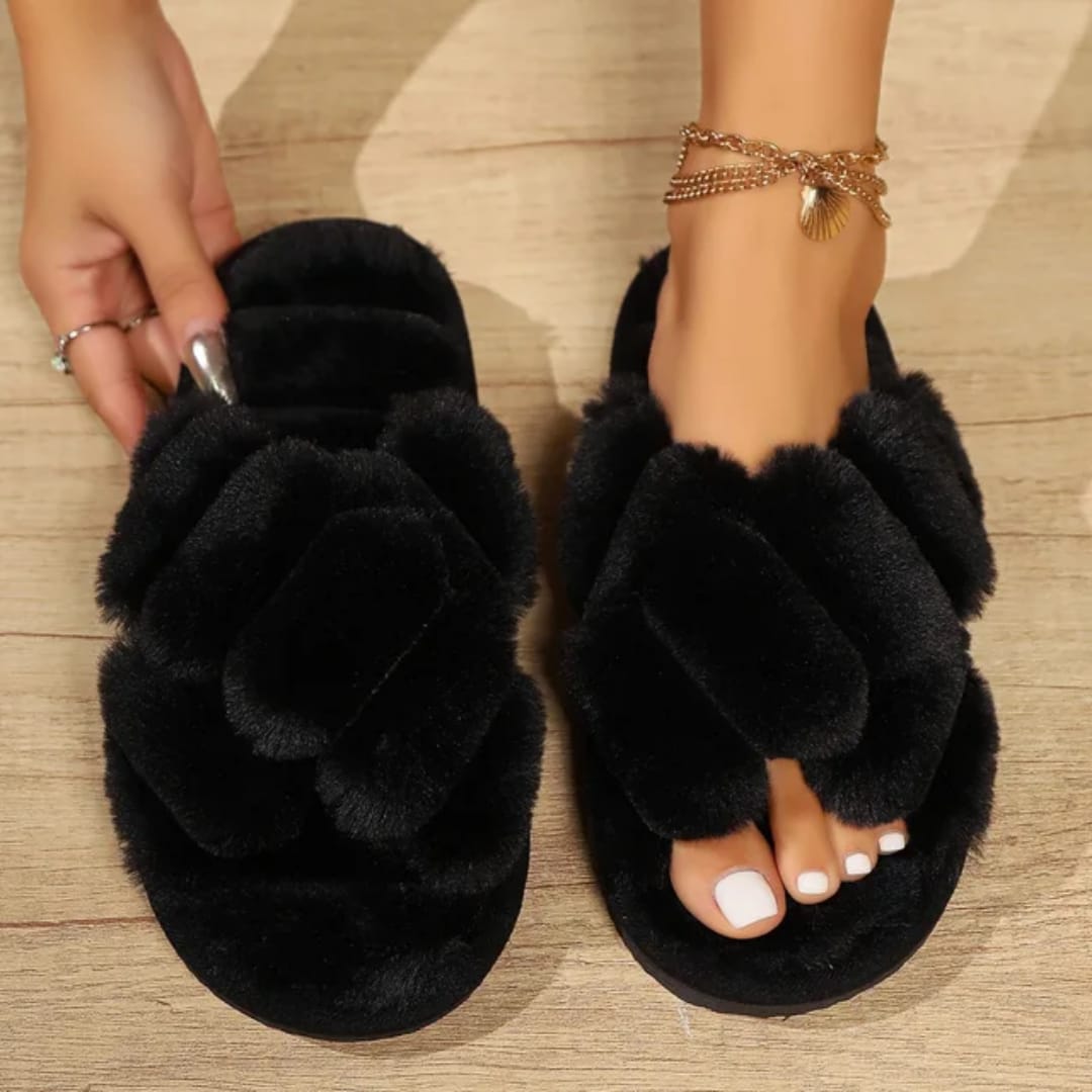 Fluffy Plush Indoor Slippers House Shoes for women Anti slip Breathable Open Toe Design Warm Slippers Slip-resistant Indoor Thick-Soled House Slipper with a cozy Faux Fur Upper