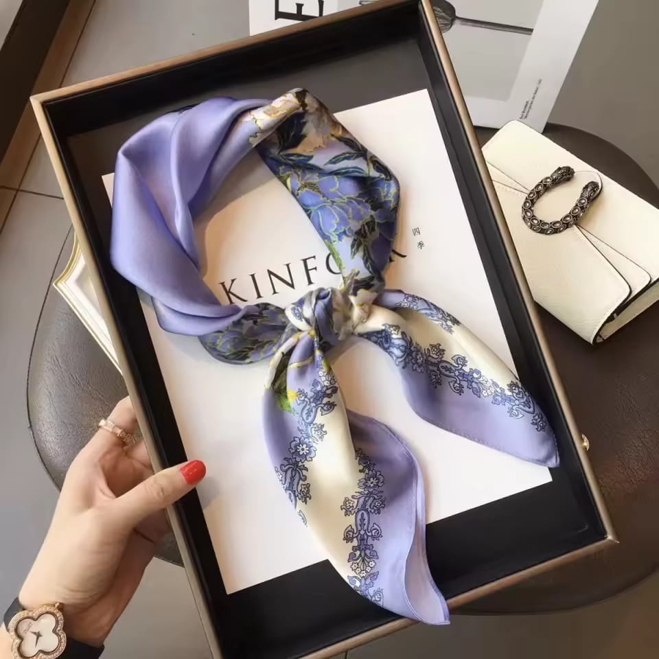 Women's Summer Silk Scarf  Square Light Luxury Vintage Floral Outdoor Multi-Functiona Luxury Muslim Women Digital Printing Nordic Simple Striped 70cm Square Neckerchief satin