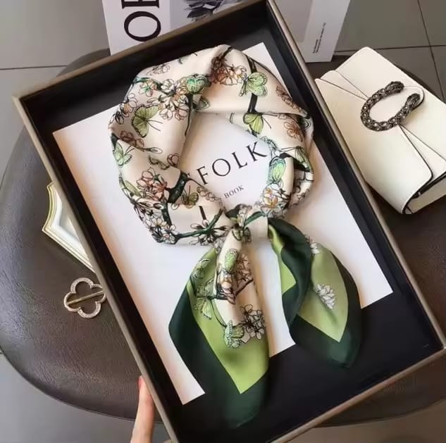 Women's Summer Silk Scarf  Square Light Luxury Vintage Floral Outdoor Multi-Functiona Luxury Muslim Women Digital Printing Nordic Simple Striped 70cm Square Neckerchief satin