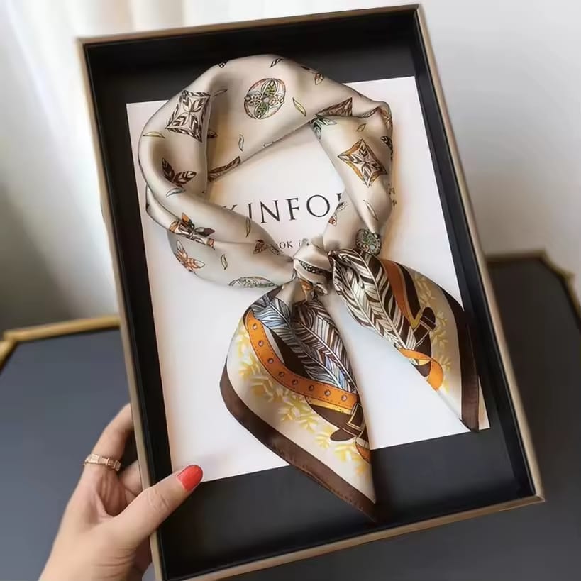 Women's Summer Silk Scarf  Square Light Luxury Vintage Floral Outdoor Multi-Functiona Luxury Muslim Women Digital Printing Nordic Simple Striped 70cm Square Neckerchief satin
