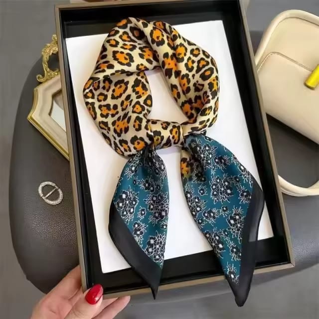 Women's Summer Silk Scarf  Square Light Luxury Vintage Floral Outdoor Multi-Functiona Luxury Muslim Women Digital Printing Nordic Simple Striped 70cm Square Neckerchief satin