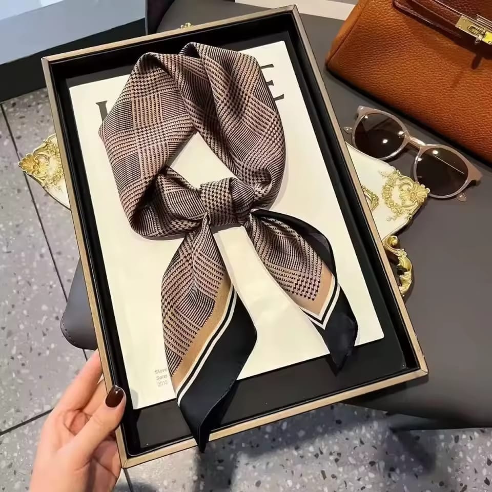 Women's Summer Silk Scarf  Square Light Luxury Vintage Floral Outdoor Multi-Functiona Luxury Muslim Women Digital Printing Nordic Simple Striped 70cm Square Neckerchief satin
