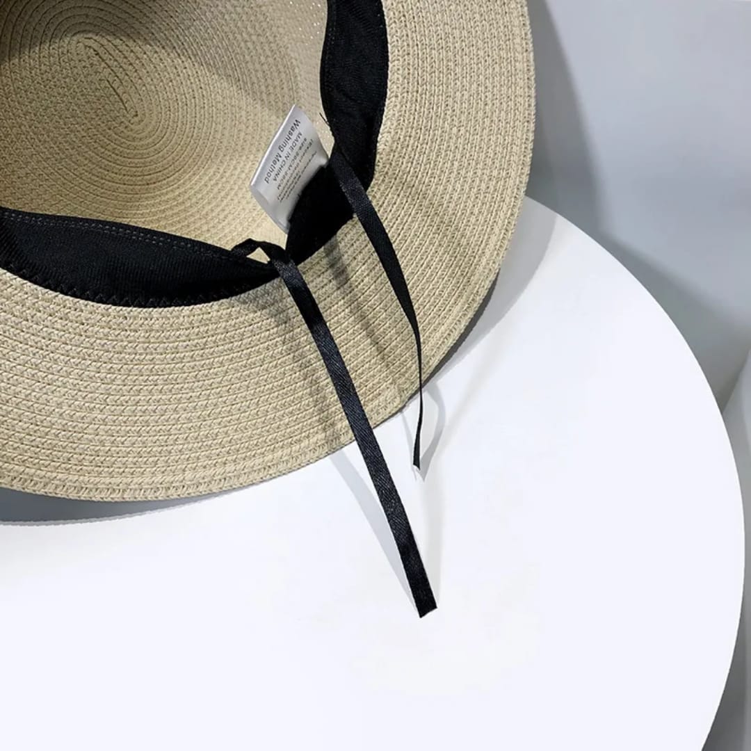 French-style Elegant Leather Belt Flat-top Straw Hat Seaside Vacation Beach Hat UV protection Wide-brimmed Straw Hat for Ladies
Beach hat