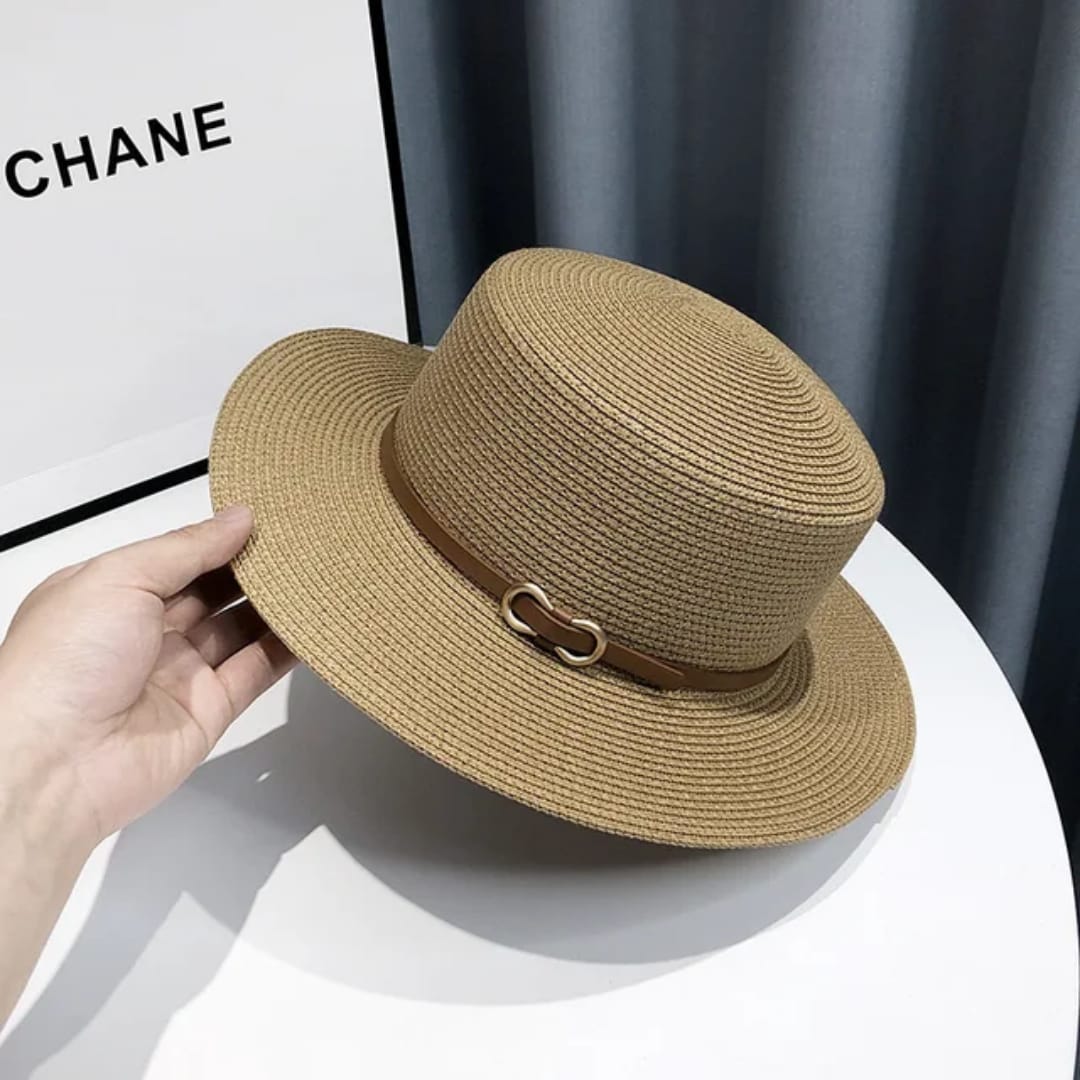 French-style Elegant Leather Belt Flat-top Straw Hat Seaside Vacation Beach Hat UV protection Wide-brimmed Straw Hat for Ladies
Beach hat