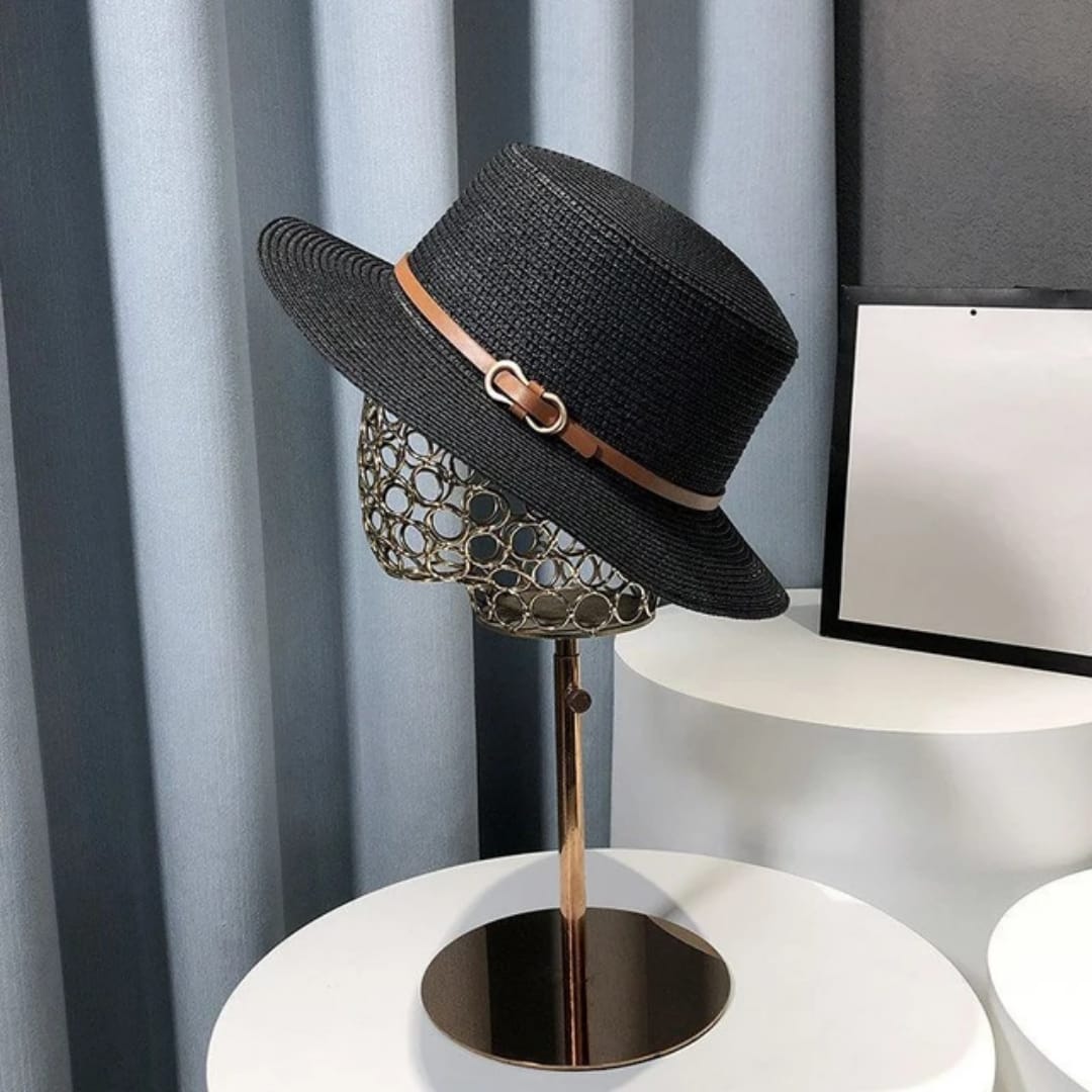 French-style Elegant Leather Belt Flat-top Straw Hat Seaside Vacation Beach Hat UV protection Wide-brimmed Straw Hat for Ladies
Beach hat