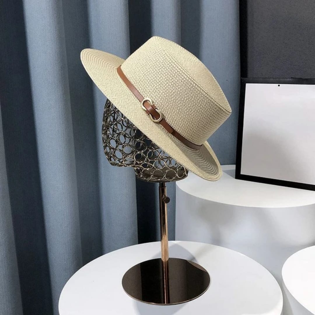 French-style Elegant Leather Belt Flat-top Straw Hat Seaside Vacation Beach Hat UV protection Wide-brimmed Straw Hat for Ladies
Beach hat