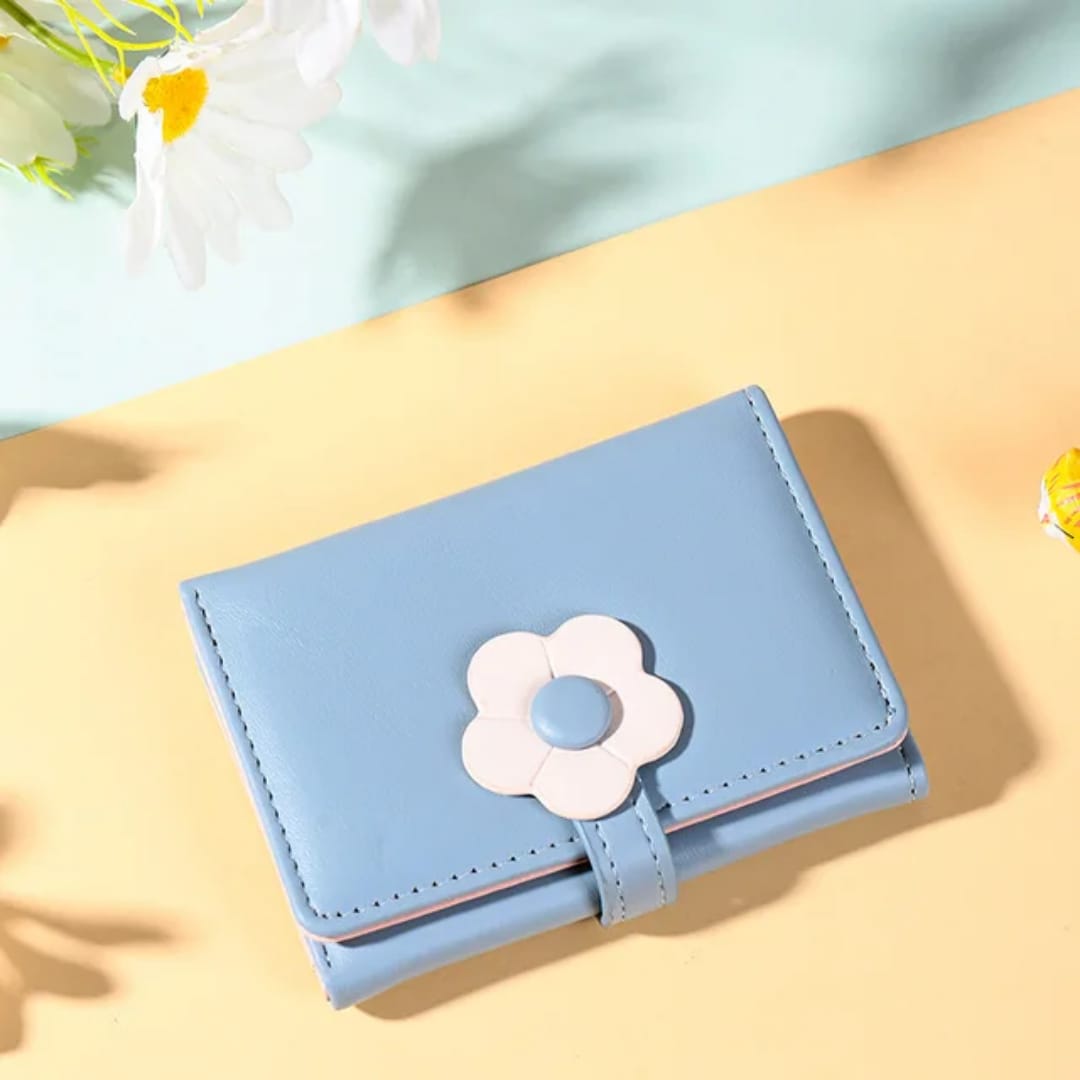 Ladies Short Purse with Cute Flower and Cartoon Pattern PU Money Clip Ins Buckle Zipper Closure Coin Purses for Women