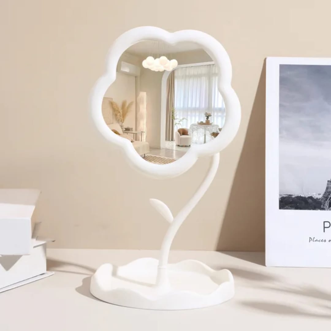 Personalized Sunflower Makeup Mirror Light 1x Desktop Vanity Organizer for Women Girls Bedroom Travel Cosmetic Use Flower Shaped Mirror Decorative Makeup With Jewelry Hair Accessories Tray Tabletop