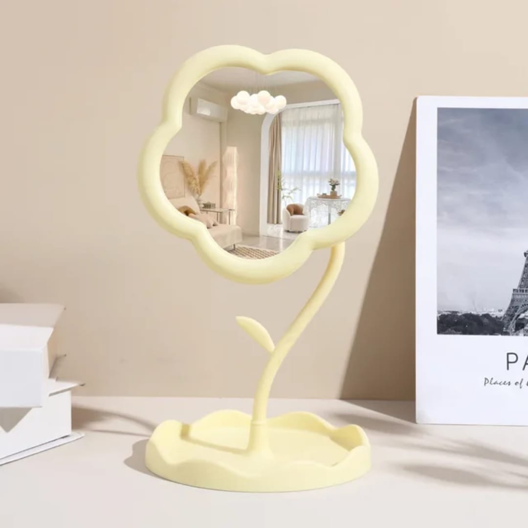 Personalized Sunflower Makeup Mirror Light 1x Desktop Vanity Organizer for Women Girls Bedroom Travel Cosmetic Use Flower Shaped Mirror Decorative Makeup With Jewelry Hair Accessories Tray Tabletop