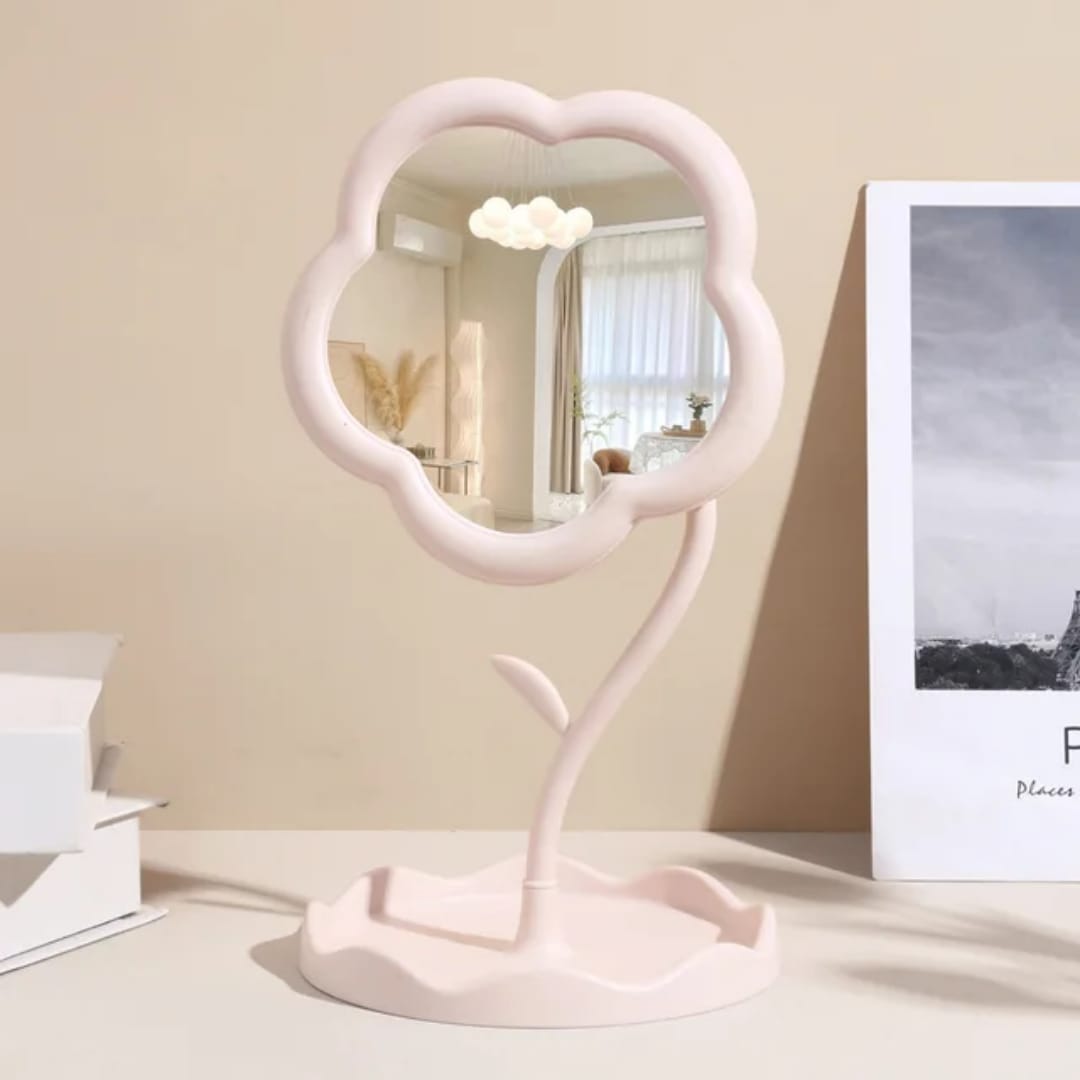 Personalized Sunflower Makeup Mirror Light 1x Desktop Vanity Organizer for Women Girls Bedroom Travel Cosmetic Use Flower Shaped Mirror Decorative Makeup With Jewelry Hair Accessories Tray Tabletop