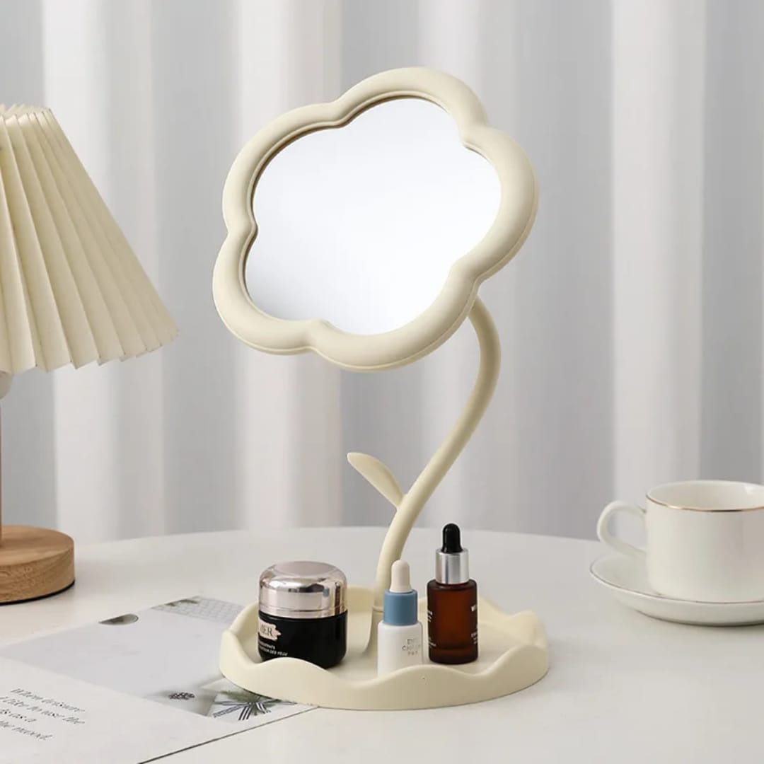 Personalized Sunflower Makeup Mirror Light 1x Desktop Vanity Organizer for Women Girls Bedroom Travel Cosmetic Use Flower Shaped Mirror Decorative Makeup With Jewelry Hair Accessories Tray Tabletop