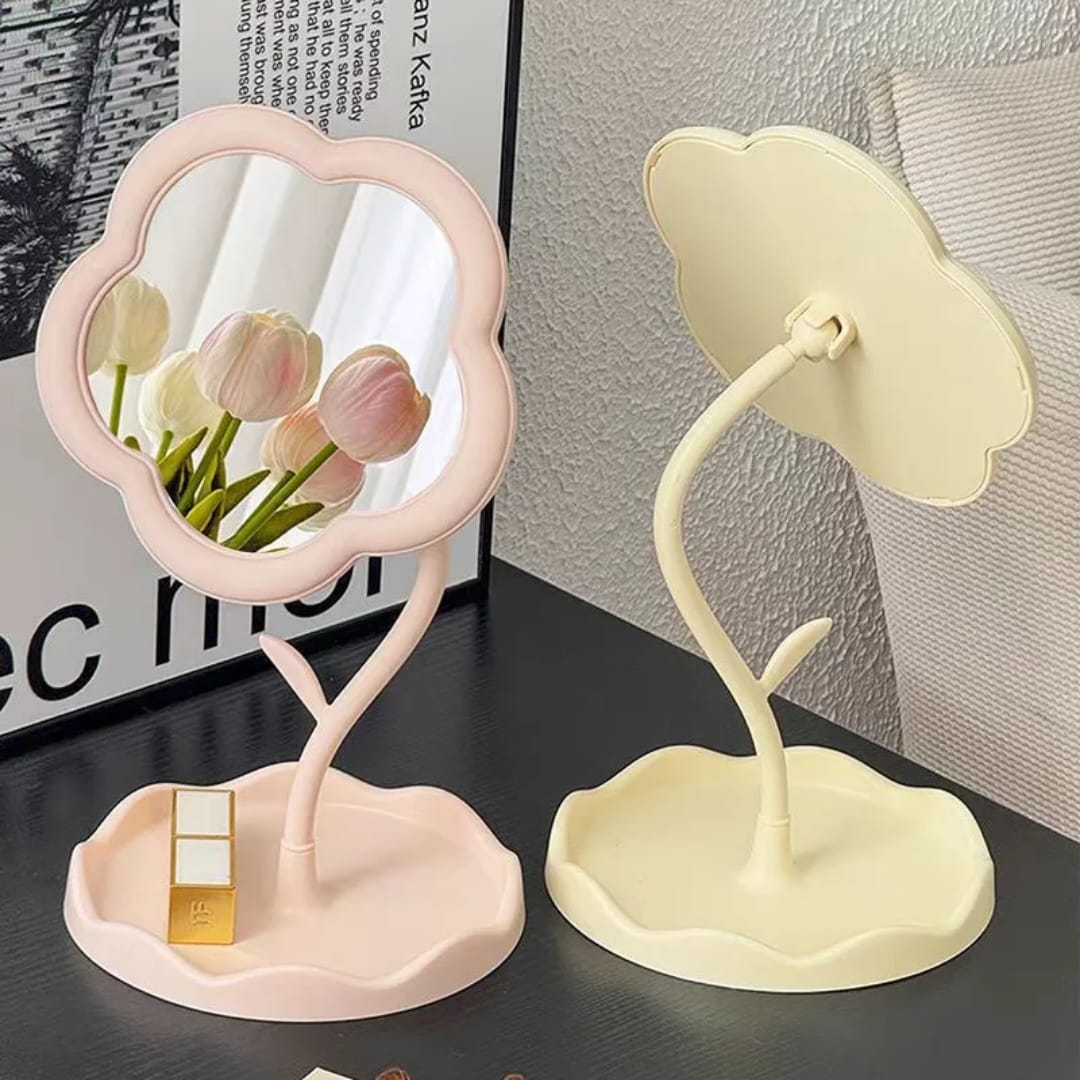 Personalized Sunflower Makeup Mirror Light 1x Desktop Vanity Organizer for Women Girls Bedroom Travel Cosmetic Use Flower Shaped Mirror Decorative Makeup With Jewelry Hair Accessories Tray Tabletop