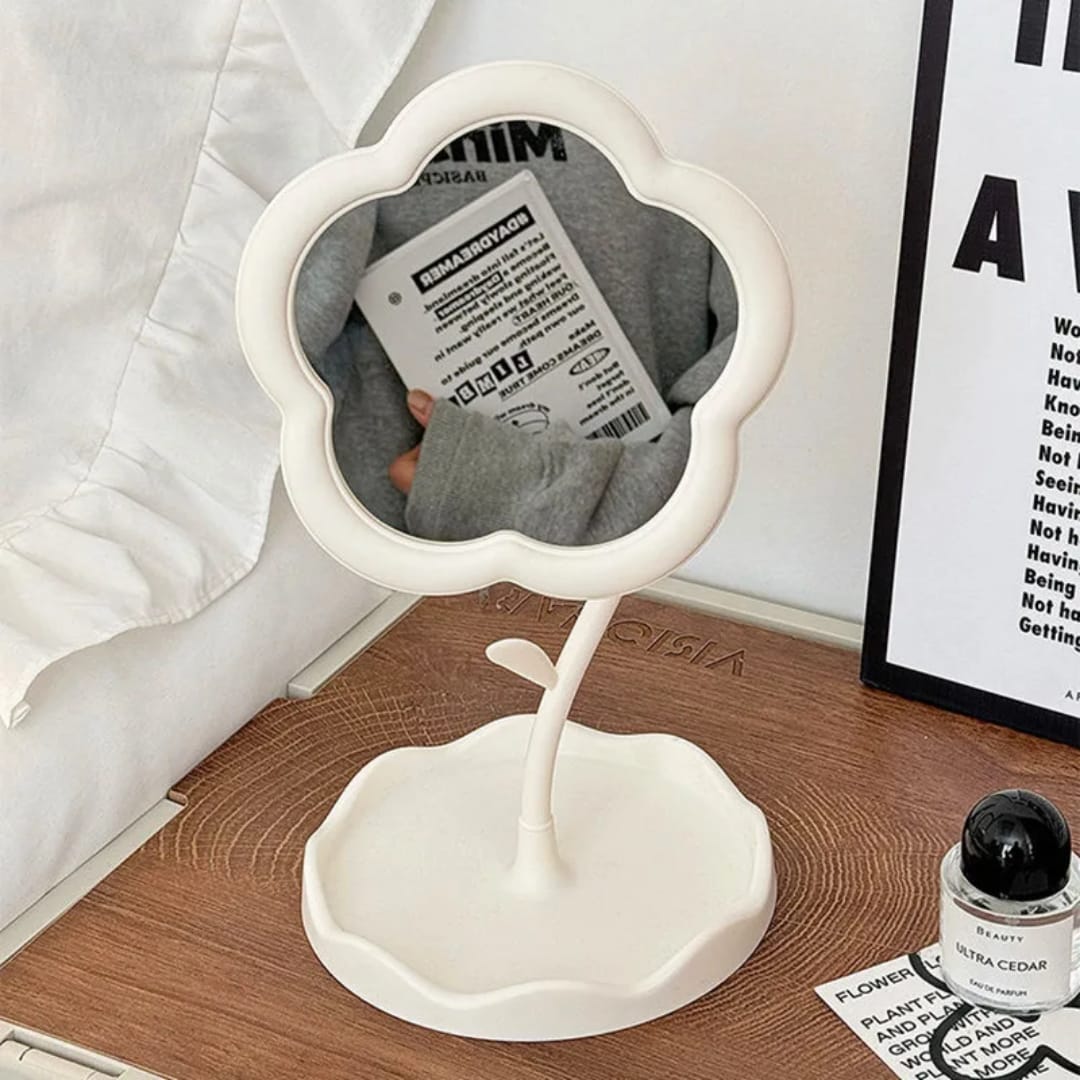 Personalized Sunflower Makeup Mirror Light 1x Desktop Vanity Organizer for Women Girls Bedroom Travel Cosmetic Use Flower Shaped Mirror Decorative Makeup With Jewelry Hair Accessories Tray Tabletop