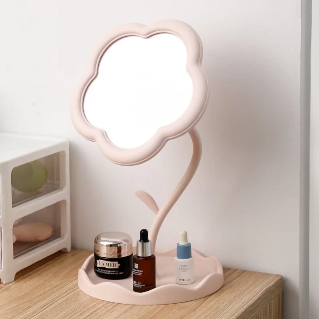 Personalized Sunflower Makeup Mirror Light 1x Desktop Vanity Organizer for Women Girls Bedroom Travel Cosmetic Use Flower Shaped Mirror Decorative Makeup With Jewelry Hair Accessories Tray Tabletop