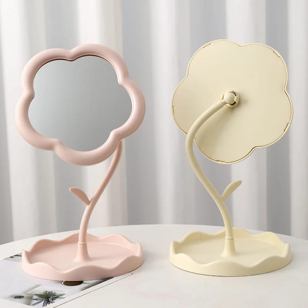 Personalized Sunflower Makeup Mirror Light 1x Desktop Vanity Organizer for Women Girls Bedroom Travel Cosmetic Use Flower Shaped Mirror Decorative Makeup With Jewelry Hair Accessories Tray Tabletop