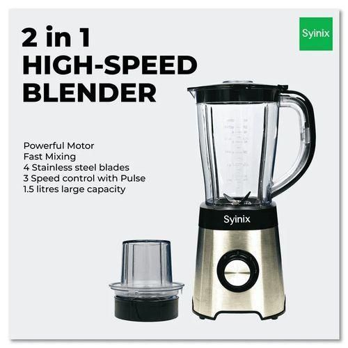 Syinix 2-in-1 Blender – 1.5L Unbreakable Jar & Safety Lock System 700W Stainless Steel Motor High-Speed Blending & Grinding