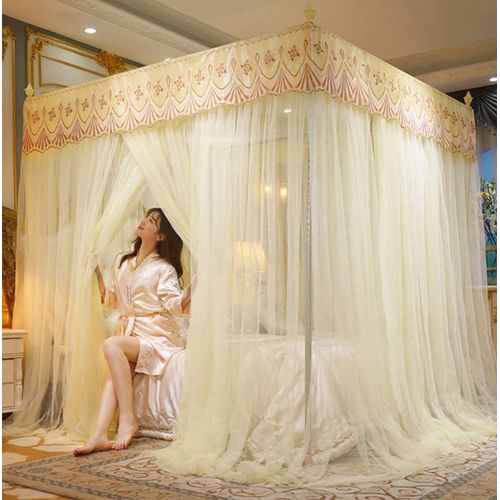 6*6 MOSQUITO NET|  Mosquito Net With 4 Stands - Stay protected from mosquitoes and insects with this Four-Metallic Stand Mosquito Net, offers stable, full coverage.