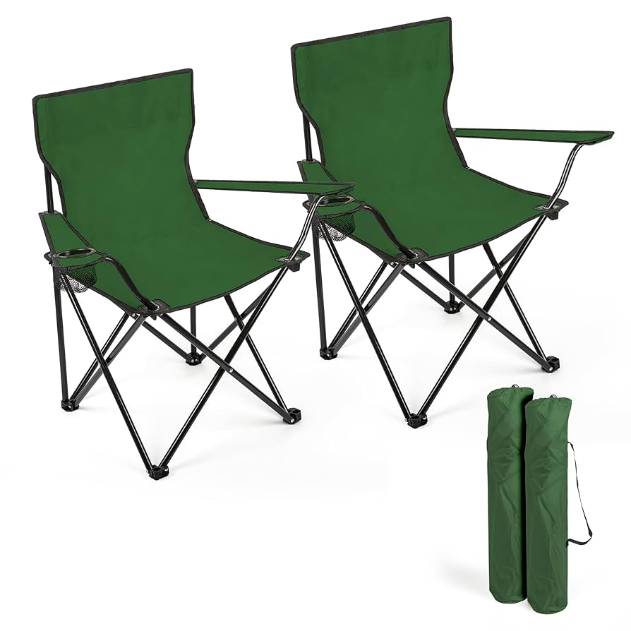 FOLDABLE CAMP CHAIR| Foldable Portable Camping Chair with Armrest & Side Pocket – Outdoor Travel Chair with Carrier Bag, Strong durable frame supports comfortable outdoor seating