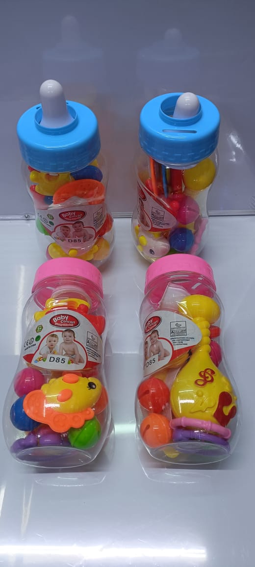 Baby Rattles, Teether & Colorful Bottle - Make your baby’s playtime and feeding routine joyful with this Baby Essentials Set!