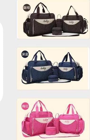 5-in-1 Diaper Bag Set – Multi-Functional Baby Travel & Maternity Bag, Complete 5-in-1 diaper bag set with matching accessories, Large capacity with multiple compartments for organization.