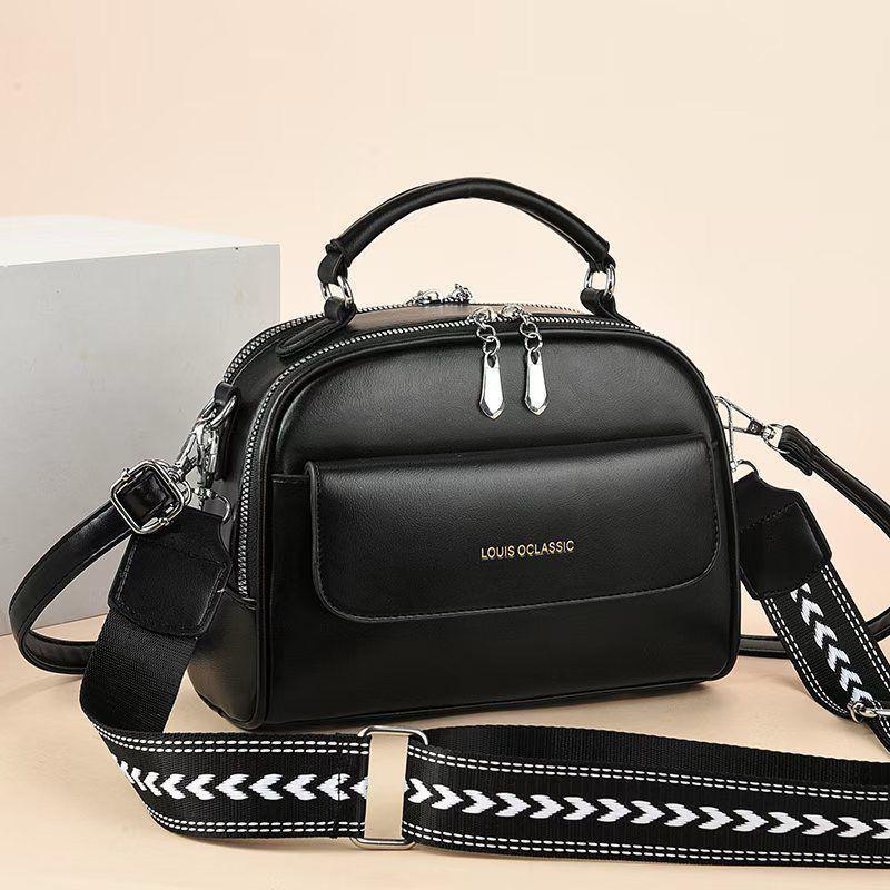 SHOULDER BAG| Elegant Two -Tone Vegan Leather Crossbody Bag - Louis Oclassic Two-Tone Structured Satchel with Geometric Embroidered Strap