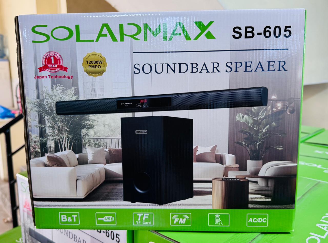 2.1ch solarmax soundbar multimedia speaker system woofer - Soundbar + Subwoofer for rich audio, Connectivity – Bluetooth, USB, SD card, AUX, FM radio.
