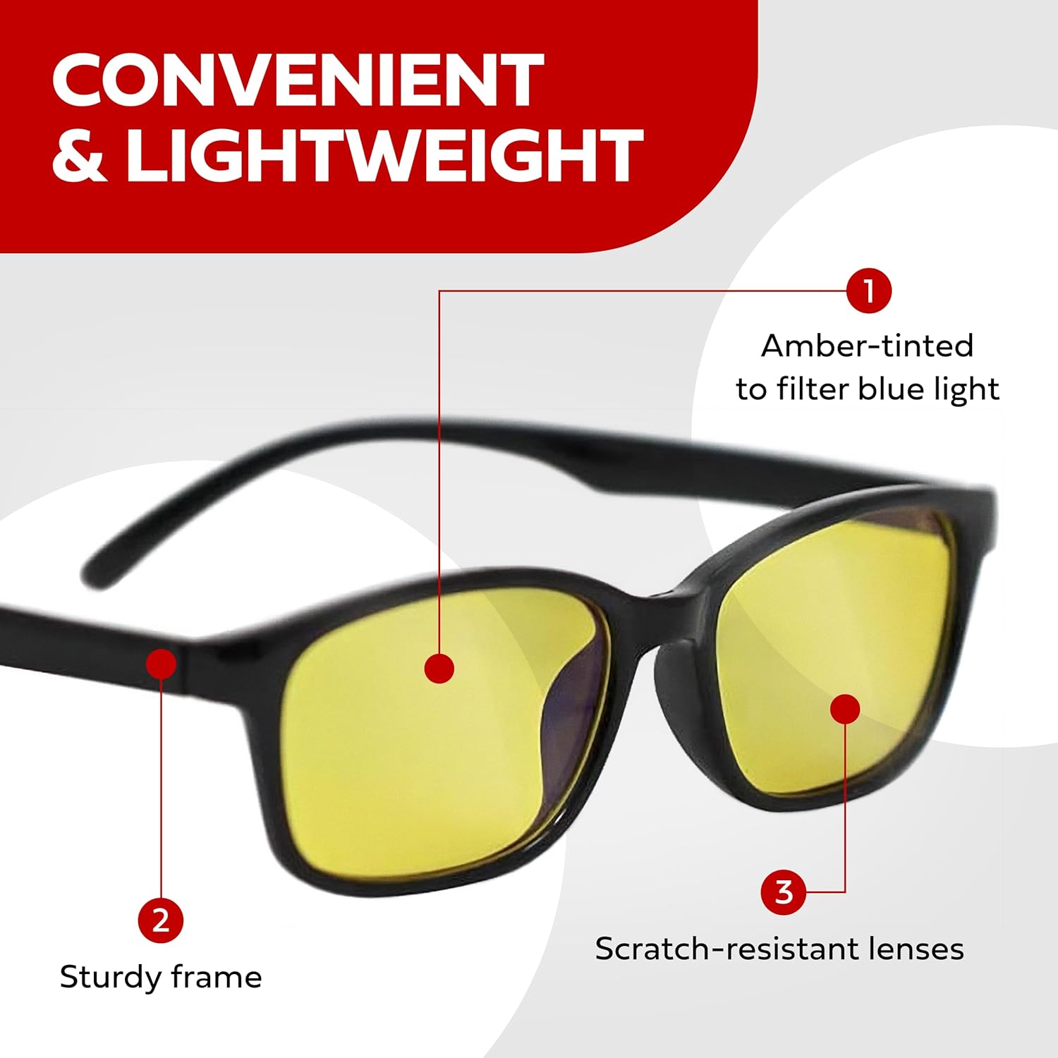 Bluelight Gaming Glasses - Amber Tinted Blue Light Glasses for Men & Women - Night Lenses for Driving, Strain and Fatigue
