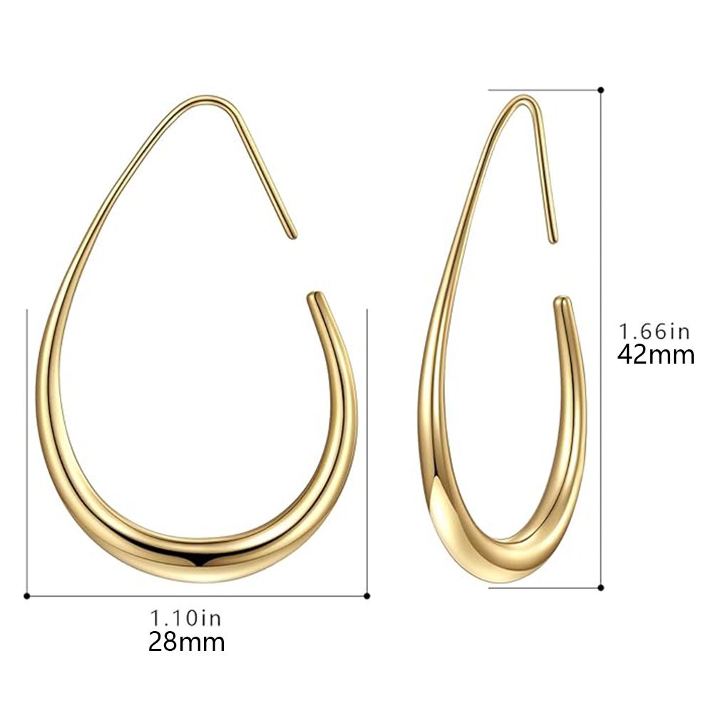 Lightweight Teardrop Hoop Earrings for Women - 14k Gold/White Gold Plated Large Oval Pull Through Hoop Earrings High Polished Statement Jewelry Gift for Women Teen Girls