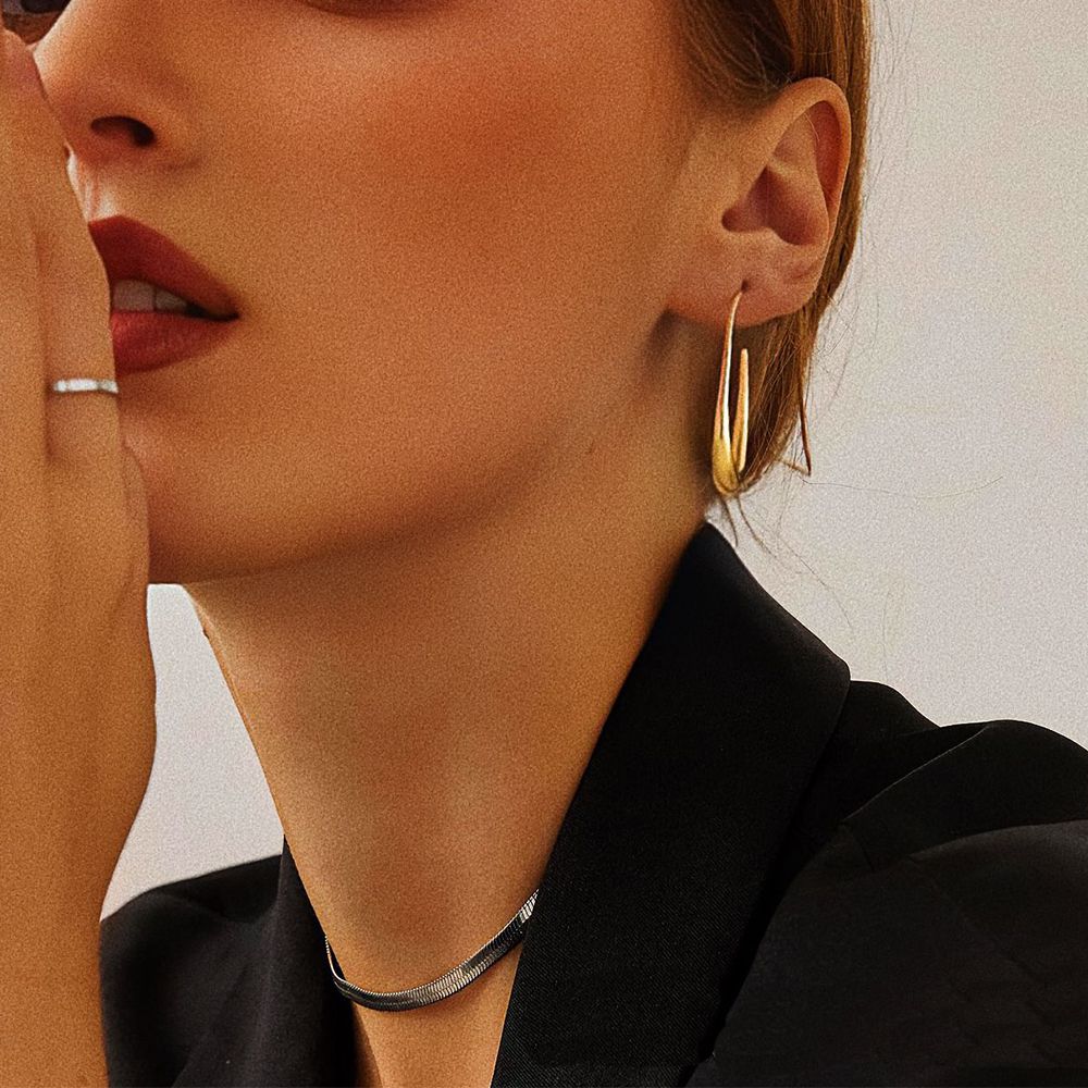 Lightweight Teardrop Hoop Earrings for Women - 14k Gold/White Gold Plated Large Oval Pull Through Hoop Earrings High Polished Statement Jewelry Gift for Women Teen Girls