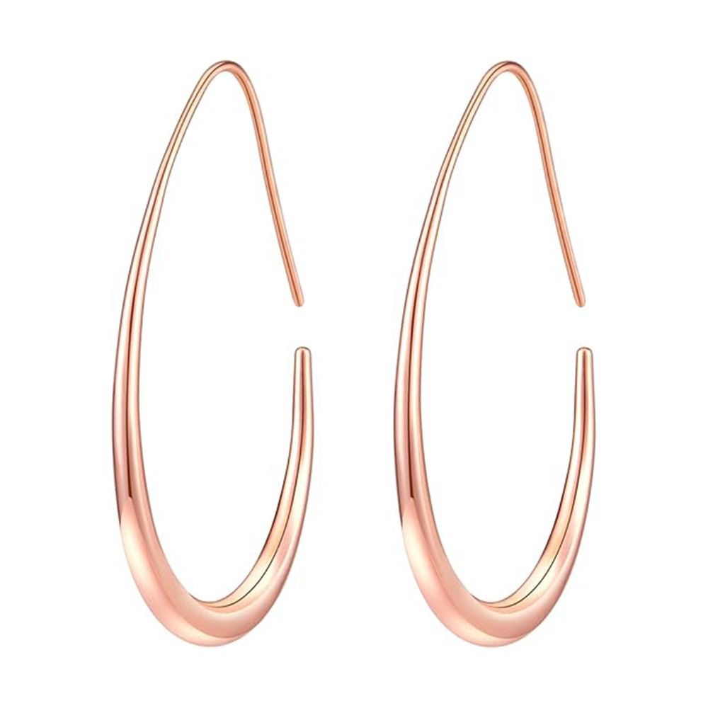 Lightweight Teardrop Hoop Earrings for Women - 14k Gold/White Gold Plated Large Oval Pull Through Hoop Earrings High Polished Statement Jewelry Gift for Women Teen Girls