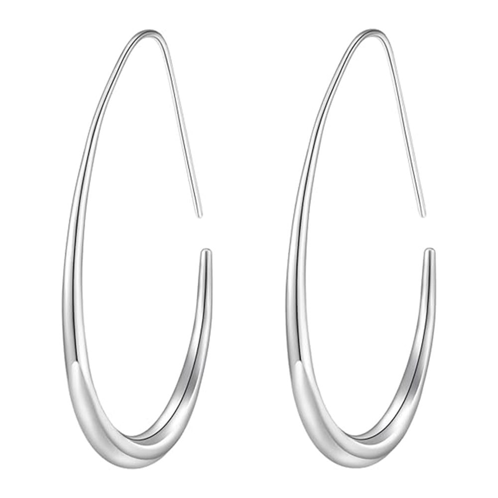 Lightweight Teardrop Hoop Earrings for Women - 14k Gold/White Gold Plated Large Oval Pull Through Hoop Earrings High Polished Statement Jewelry Gift for Women Teen Girls