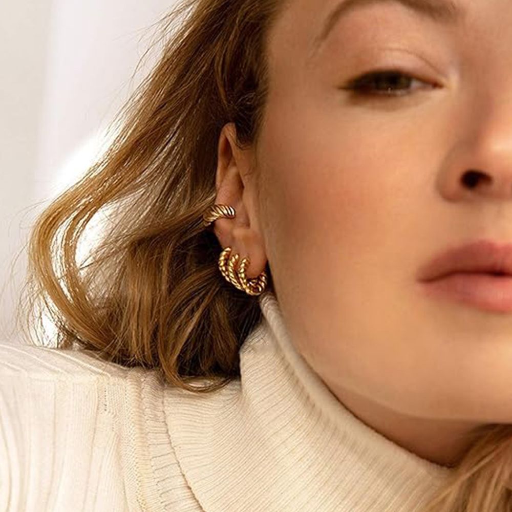 3 Pairs Small Huggie Hoop Earrings Set 14K Gold Hypoallergenic Lightweight Huggie Hoops Earrings for Women Girls