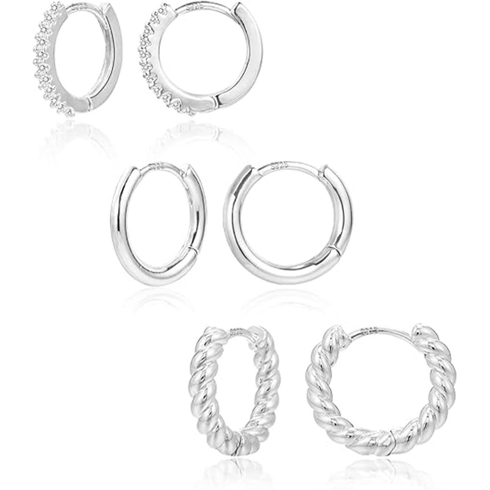 3 Pairs Small Huggie Hoop Earrings Set 14K Gold Hypoallergenic Lightweight Huggie Hoops Earrings for Women Girls
