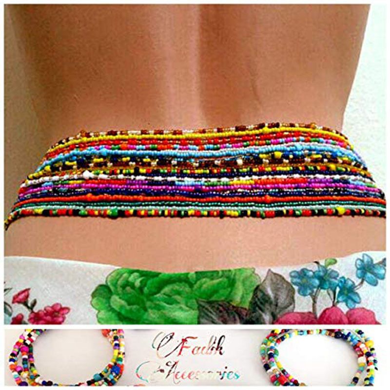 12 PCS Waist Bead Chain African Belly Bead Chain For Woman Colorful Elastic Beaded Body Waist Belly Chain Summer Bikini Jewelry, Ideal Choice For Gifts