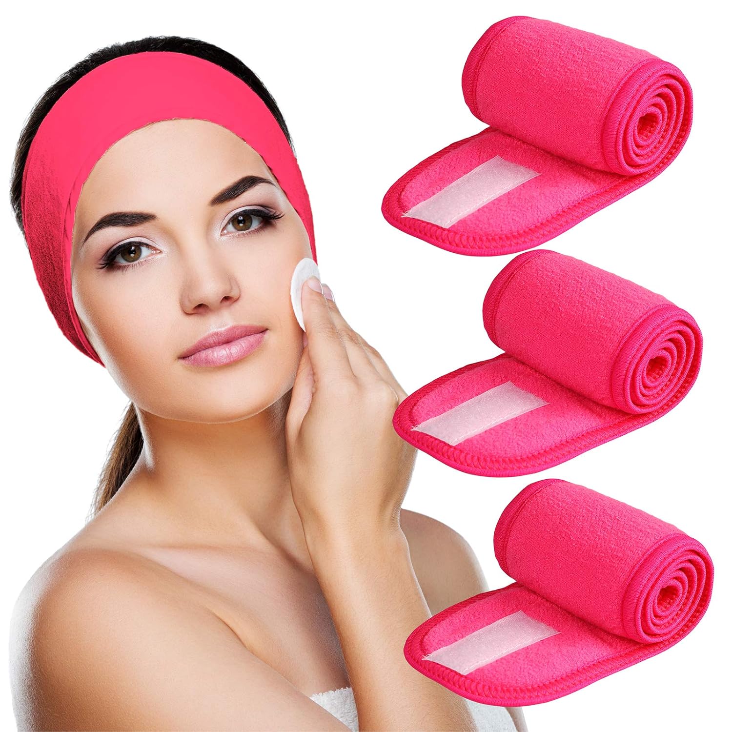 Spa Headband 3 Pack Ultra Soft Adjustable Face Wash Headband Terry Cloth Stretch Make Up Wrap for Face Washing, Shower, Facial Mask, Yoga