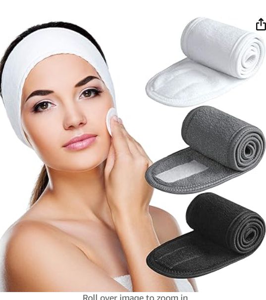 Spa Headband 3 Pack Ultra Soft Adjustable Face Wash Headband Terry Cloth Stretch Make Up Wrap for Face Washing, Shower, Facial Mask, Yoga