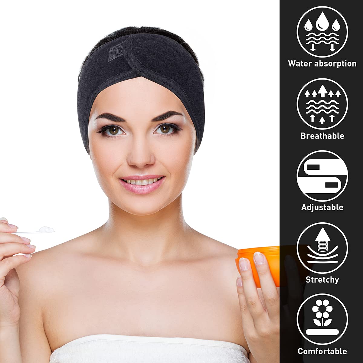 Spa Headband 3 Pack Ultra Soft Adjustable Face Wash Headband Terry Cloth Stretch Make Up Wrap for Face Washing, Shower, Facial Mask, Yoga